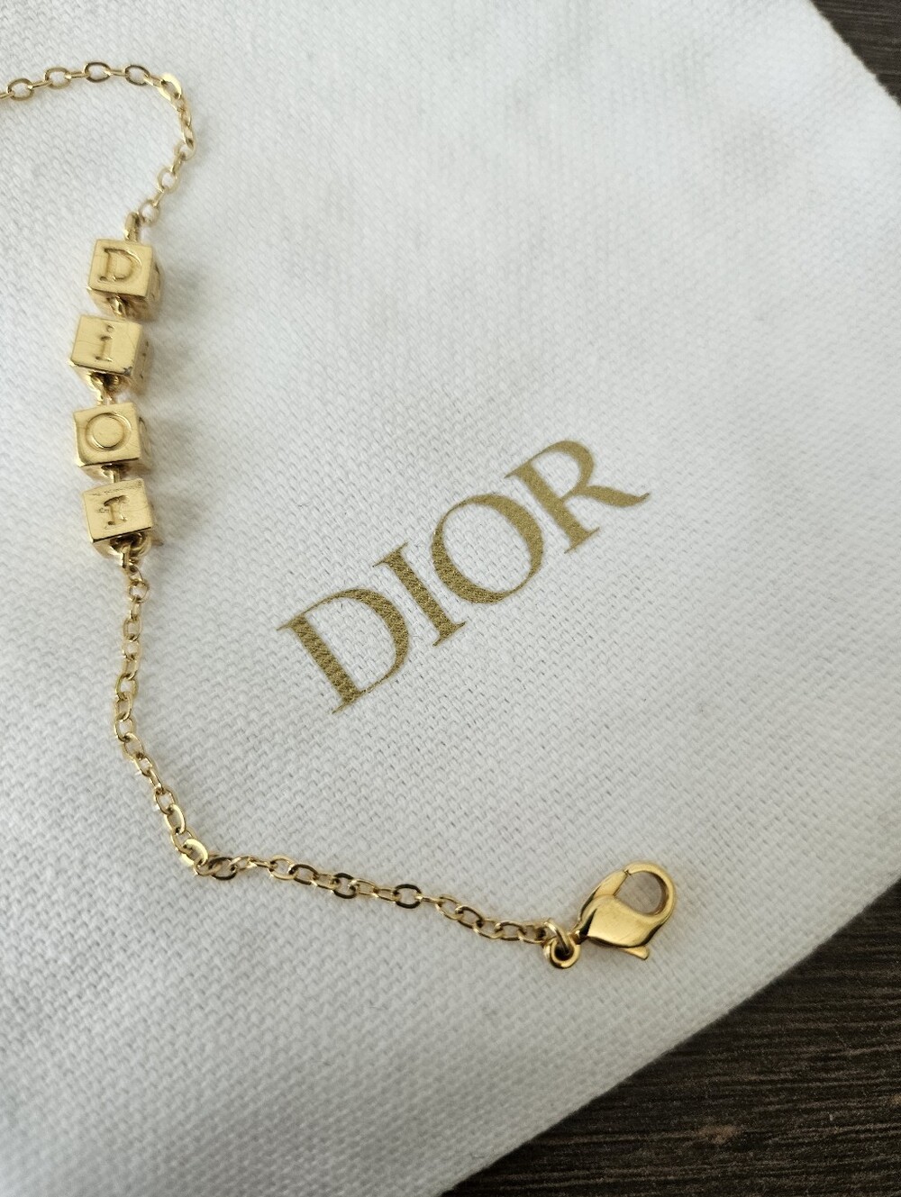 Christian Dior Gold Tone DIOR Cube Bracelet 6 3/4" + Dior Dust & Shopping Bag - Picture 3 of 9
